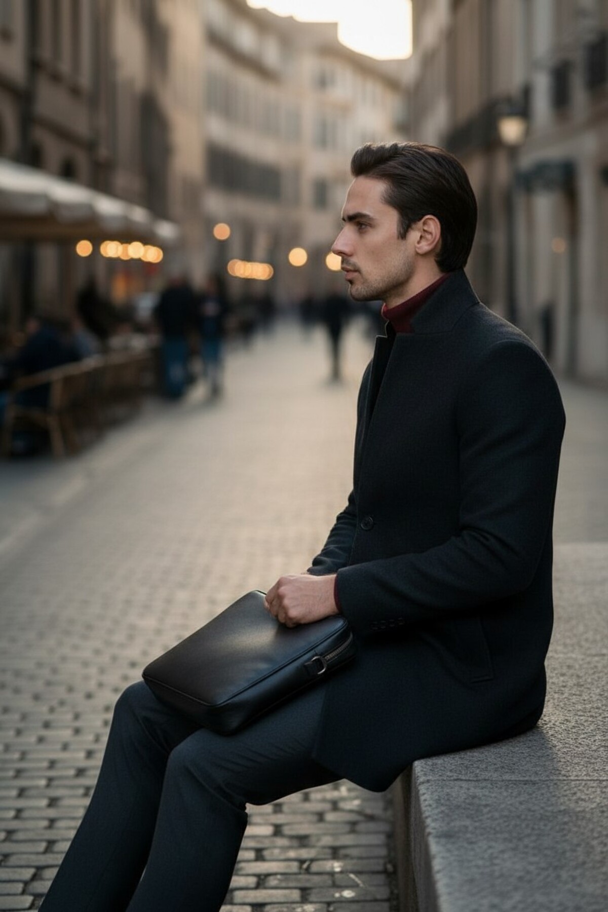 Frappoli  Bergamo Erkek Antrasit Regular Fit Dik Yaka Kaşe Kaban - Görsel 4