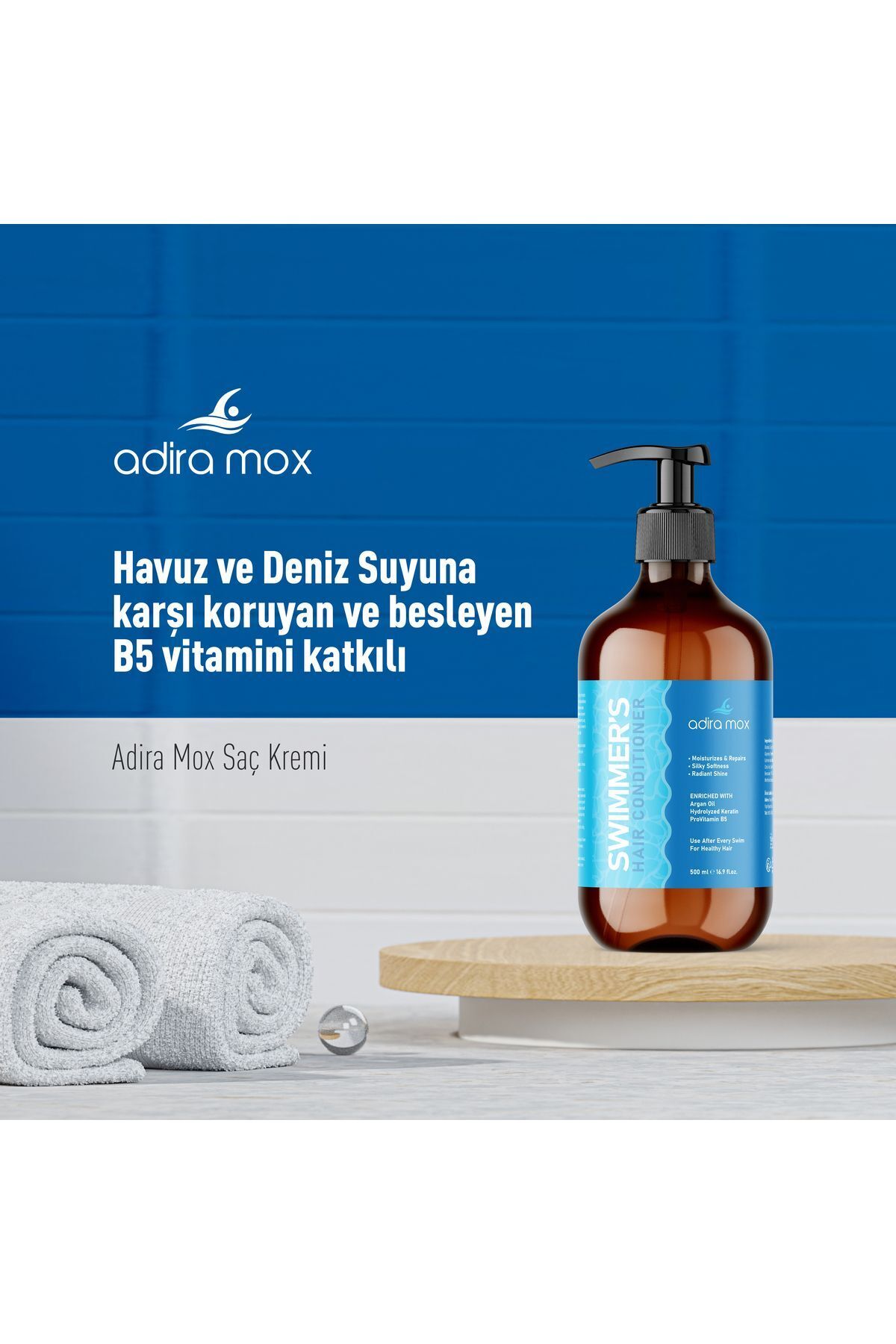 AdiraMox Deniz & Havuz Sonrası Onarıcı Saç Kremi – Keratin, Argan, Gliserin ve B5 Vitaminli 500 ml — 1981 — تصویر 6 از 9