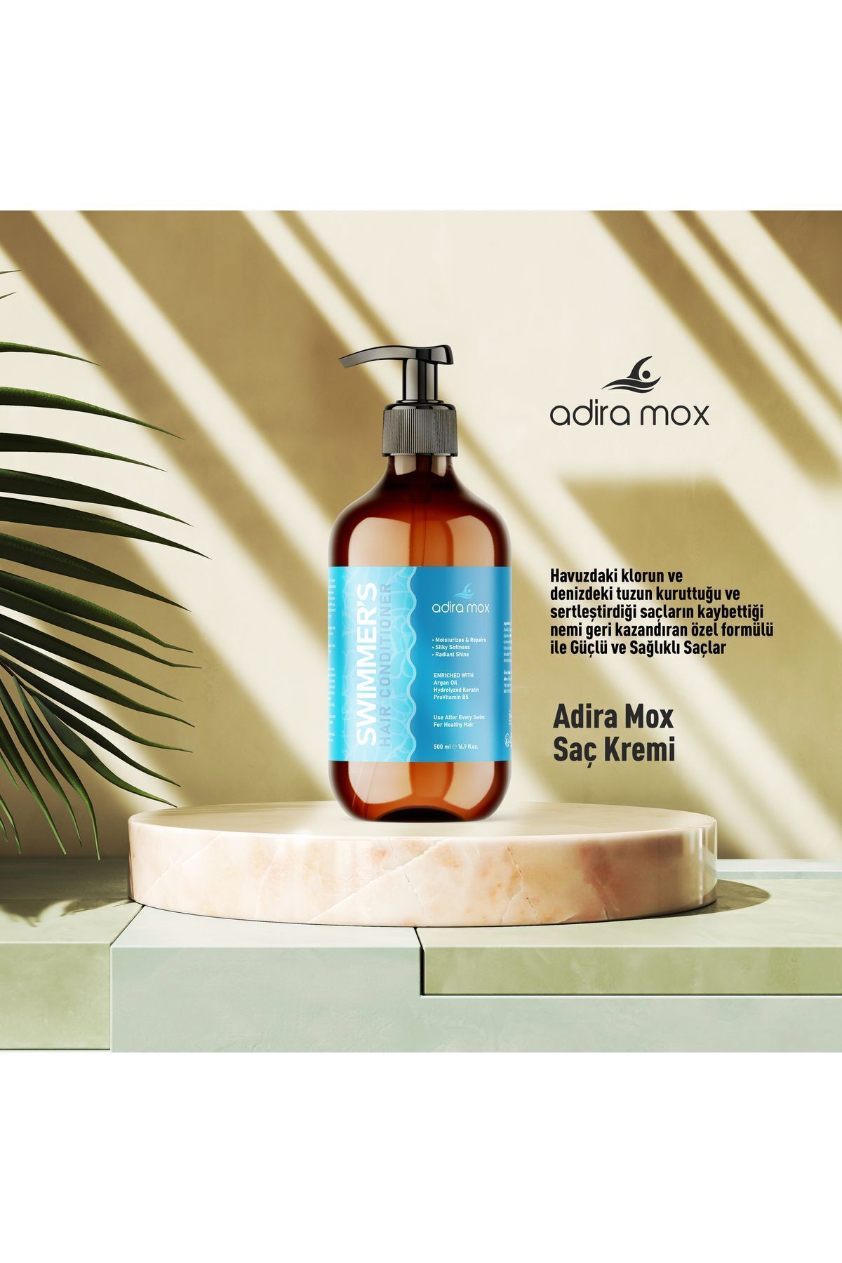 AdiraMox Deniz & Havuz Sonrası Onarıcı Saç Kremi – Keratin, Argan, Gliserin ve B5 Vitaminli 500 ml — 1981 — تصویر 5 از 9