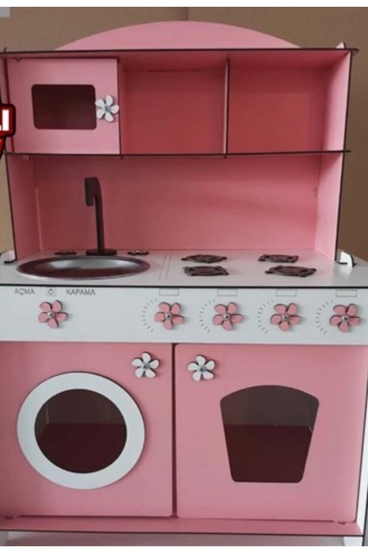 MURATAHŞAP Ahşap Oyuncak Mutfak Dolabı Pembe fotoğrafı 2 (önizleme)