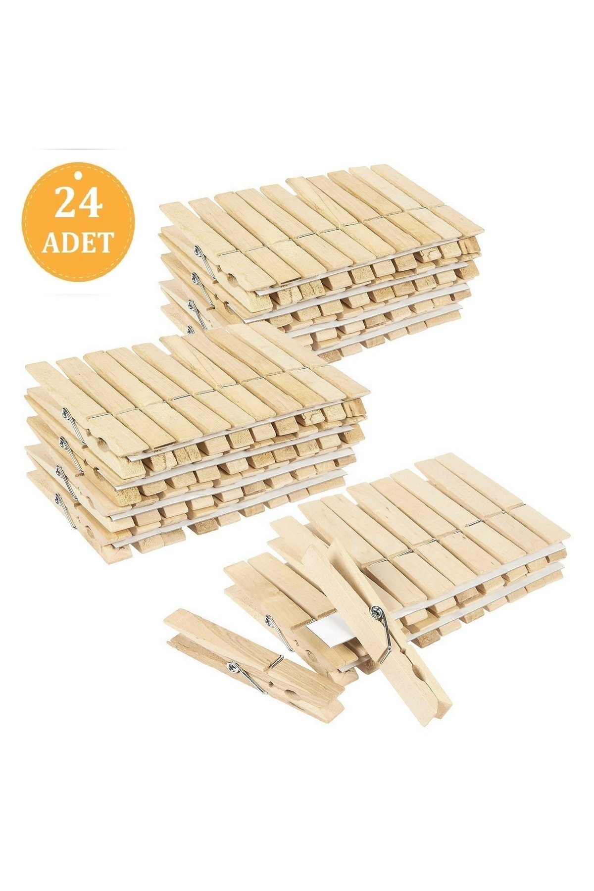 ZUZU MADE Ahşap Çamaşır Mandalı Çamaşır Maşası 24 Adet Ağaç Mandal Tahta Mandal