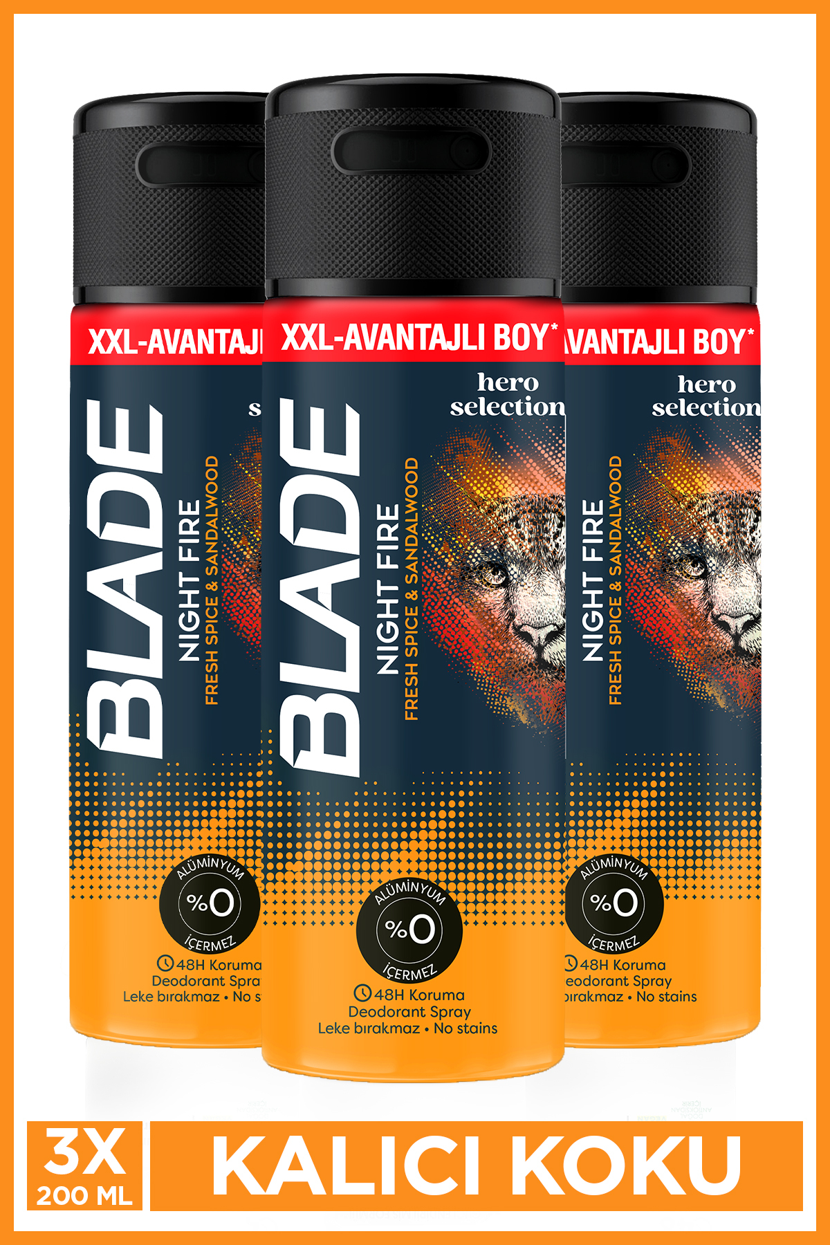 Blade Night Fire Erkek Alüminyumsuz Deodorant 3x200 Ml Hızlı Kurur