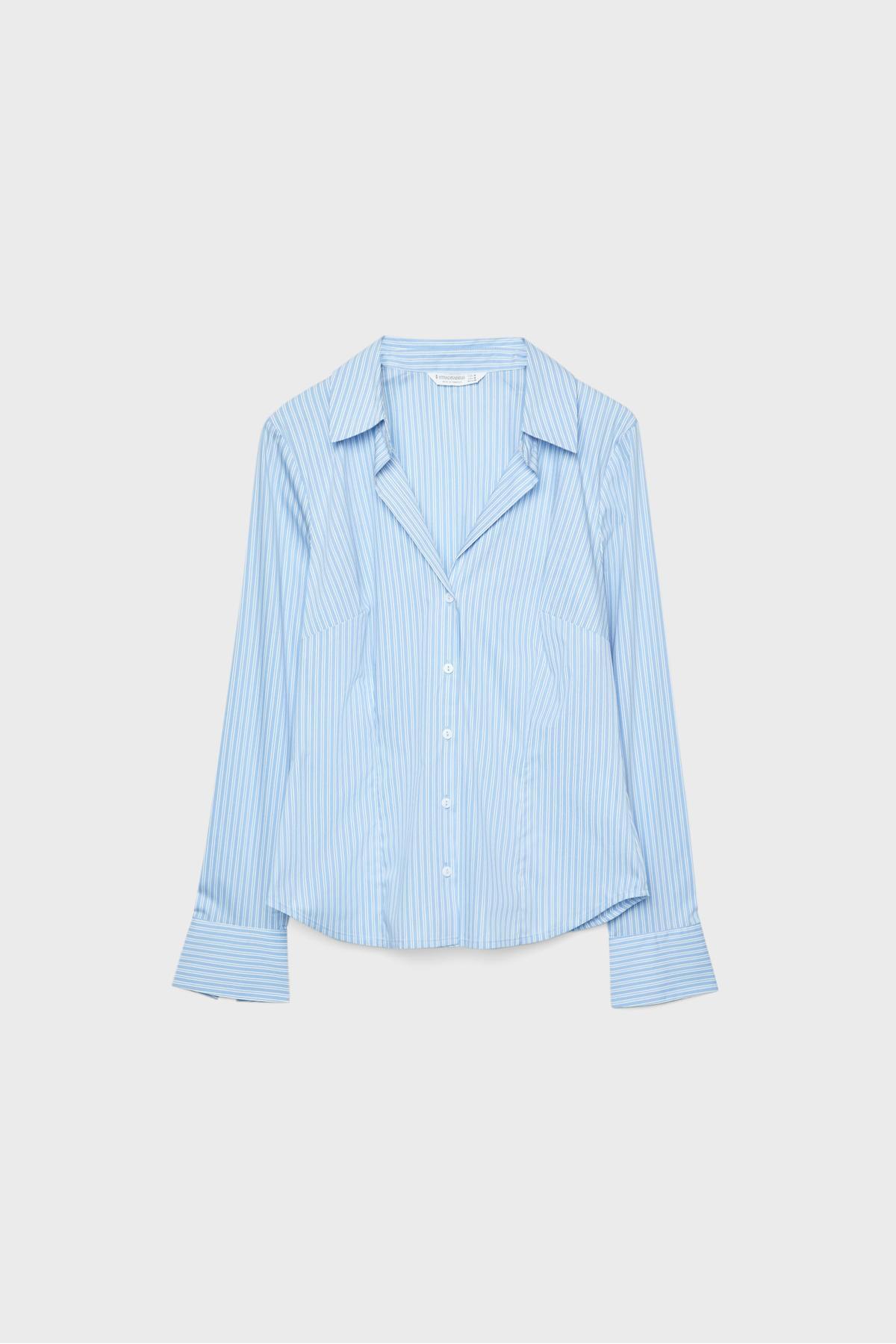 Stradivarius  Vücuda oturan çizgili basic gömlek - Görsel 5