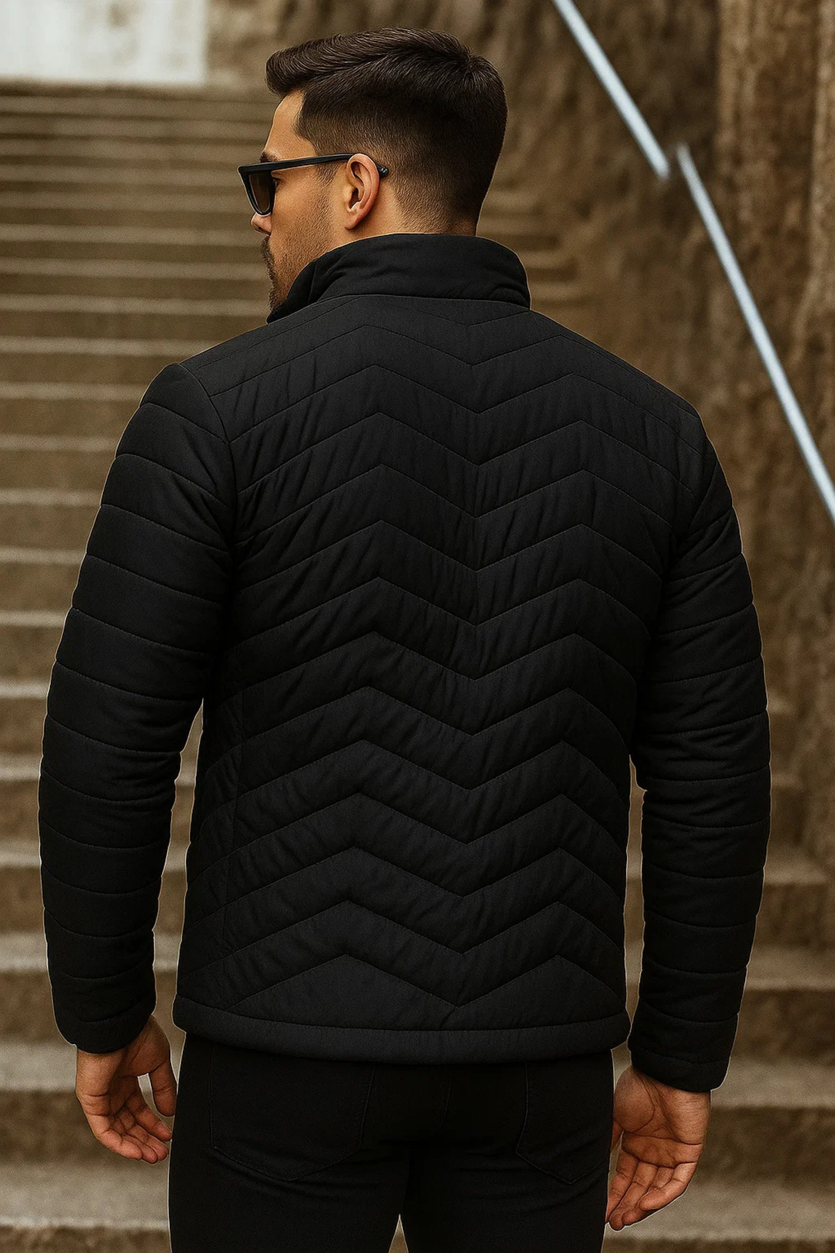 comstar  Erkek Kışlık Trend Siyah Kapitone Şişme Mont - Görsel 6