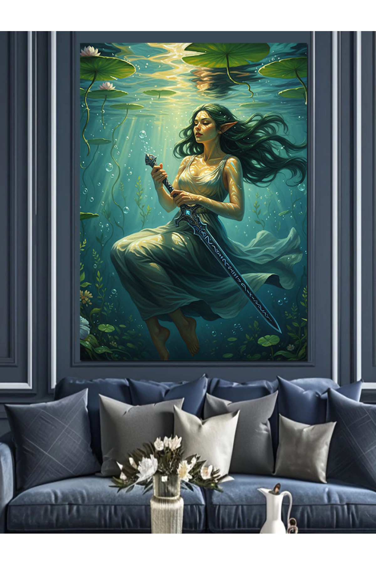 Deniz Kızı Su Altı Yüksek kaliteli yağlı boya dokulu Kanvas Canvas Tablo kanvas tablo canvas tablo