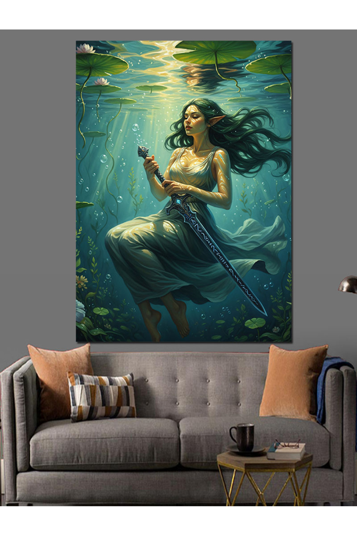 Deniz Kızı Su Altı Yüksek kaliteli yağlı boya dokulu Kanvas Canvas Tablo kanvas tablo canvas tablo