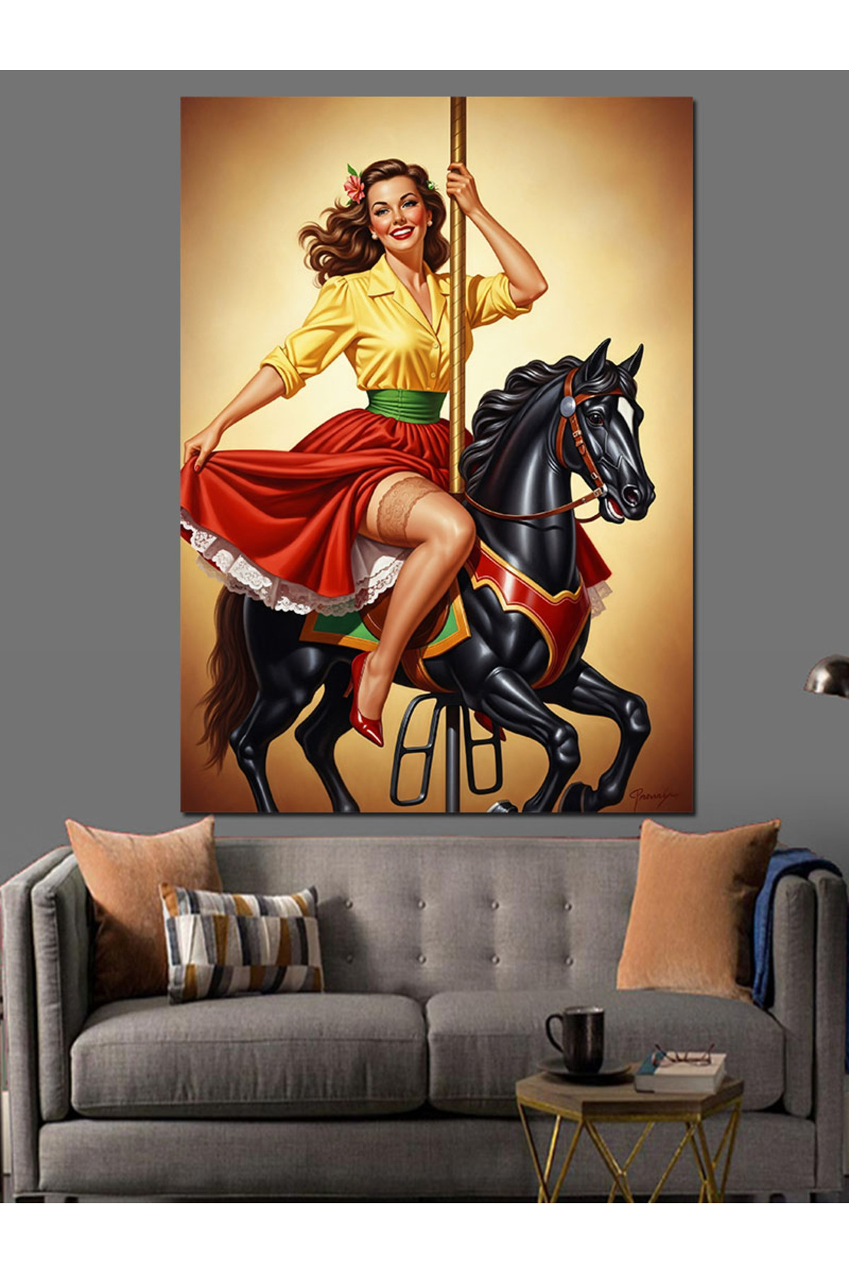 Retro Kadın Atlı Yüksek kaliteli yağlı boya dokulu Kanvas Canvas Tablo kanvas tablo canvas tablo du