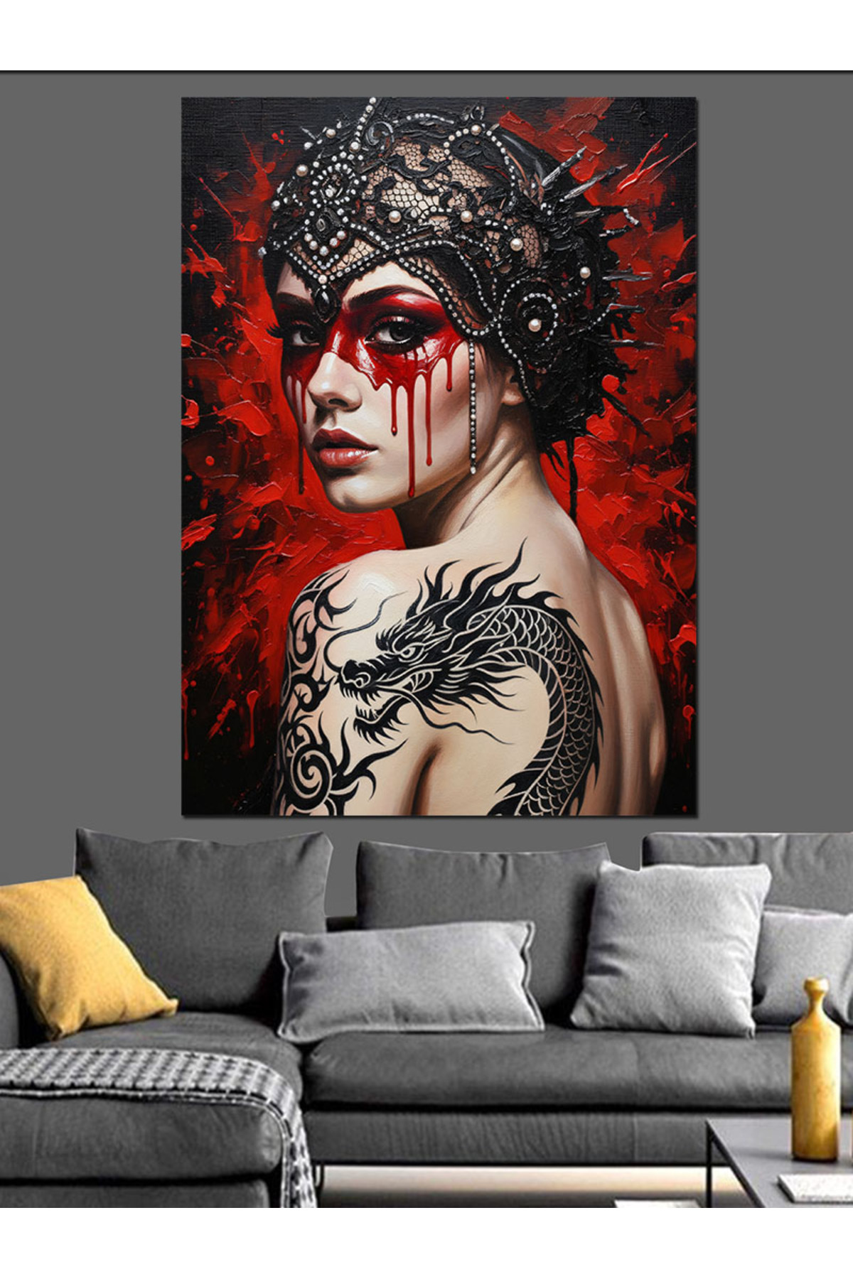 Ejder Dövmeli Yüksek kaliteli yağlı boya dokulu Kanvas Canvas Tablo kanvas tablo canvas tablo duvar