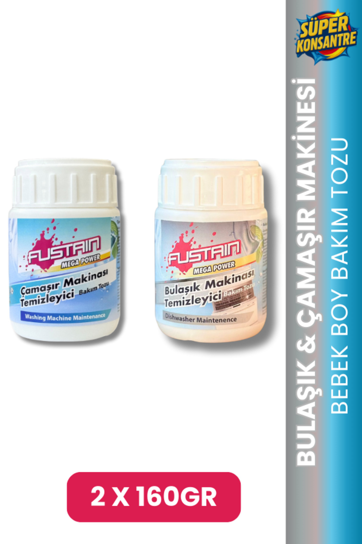 FUSTAIN ÇAMAŞIR MAKİNESİ & BULAŞIK MAKİNESİ TEMZİLEYİCİ TOZ BAKIM SETİ 2 X 160GR