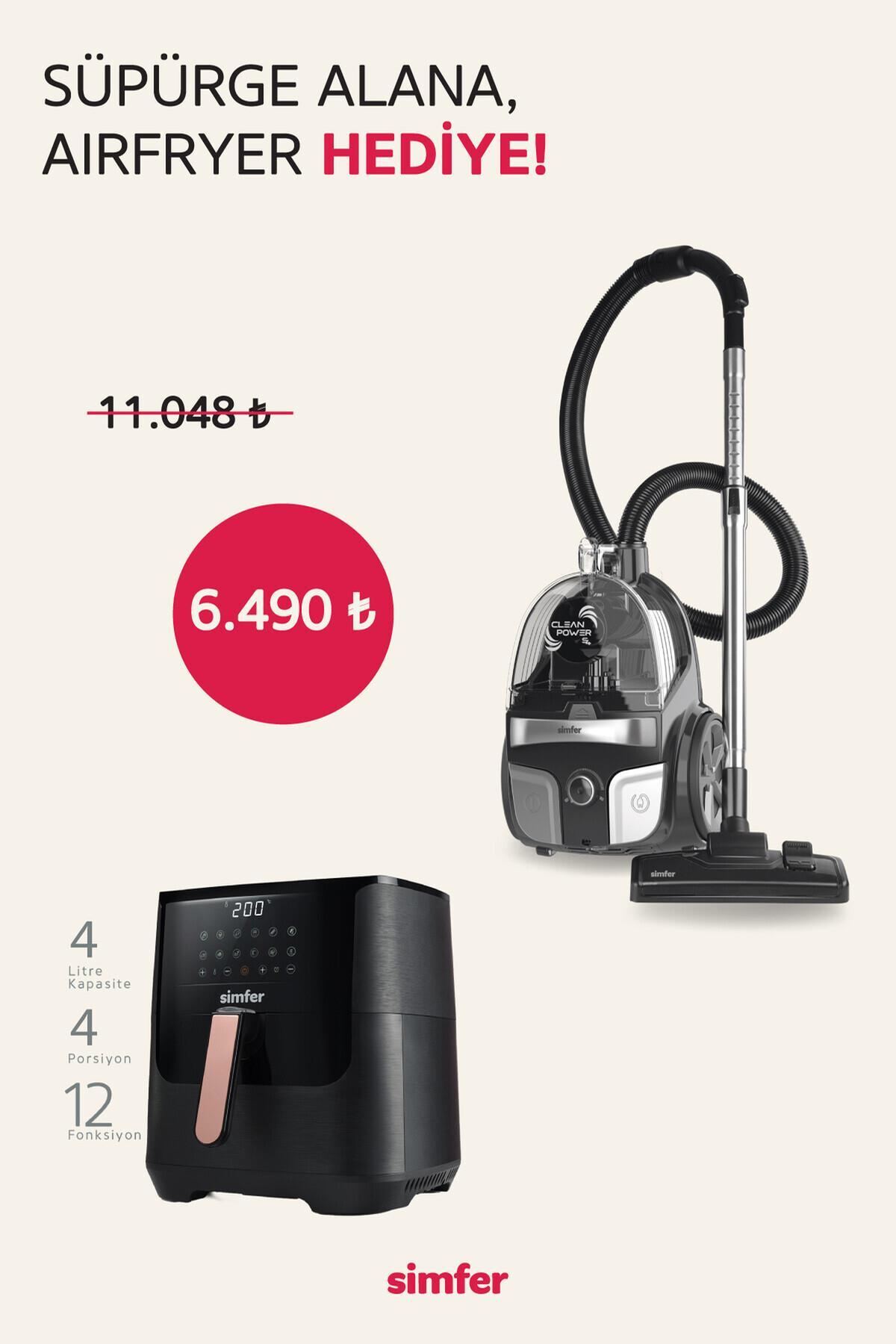 Simfer Toz Torbasız Yatay Süpürge Clean Power S4 Gri (4 Litre
