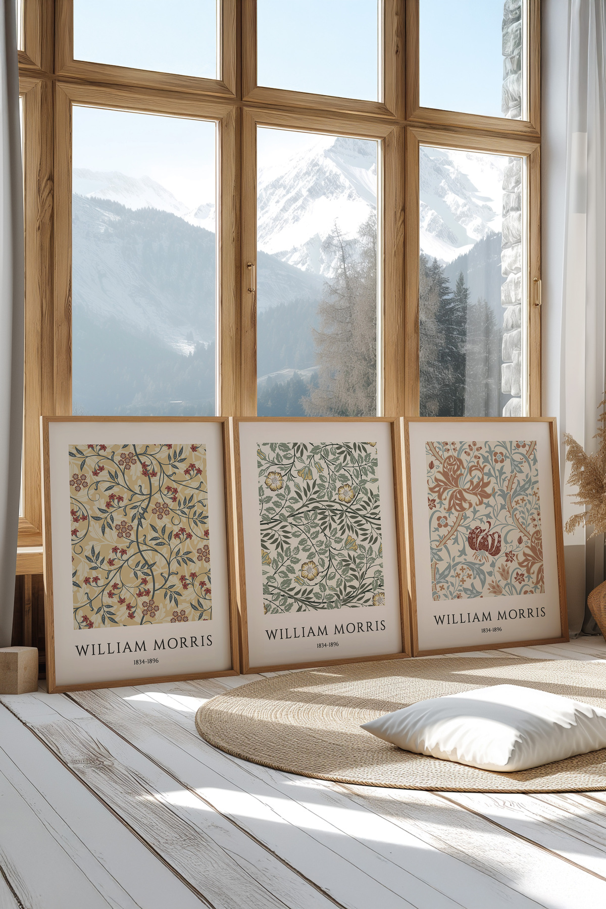 Zestia Ahşap Çerçeveli 3'lü Tablo Seti, William Morris Desenleri