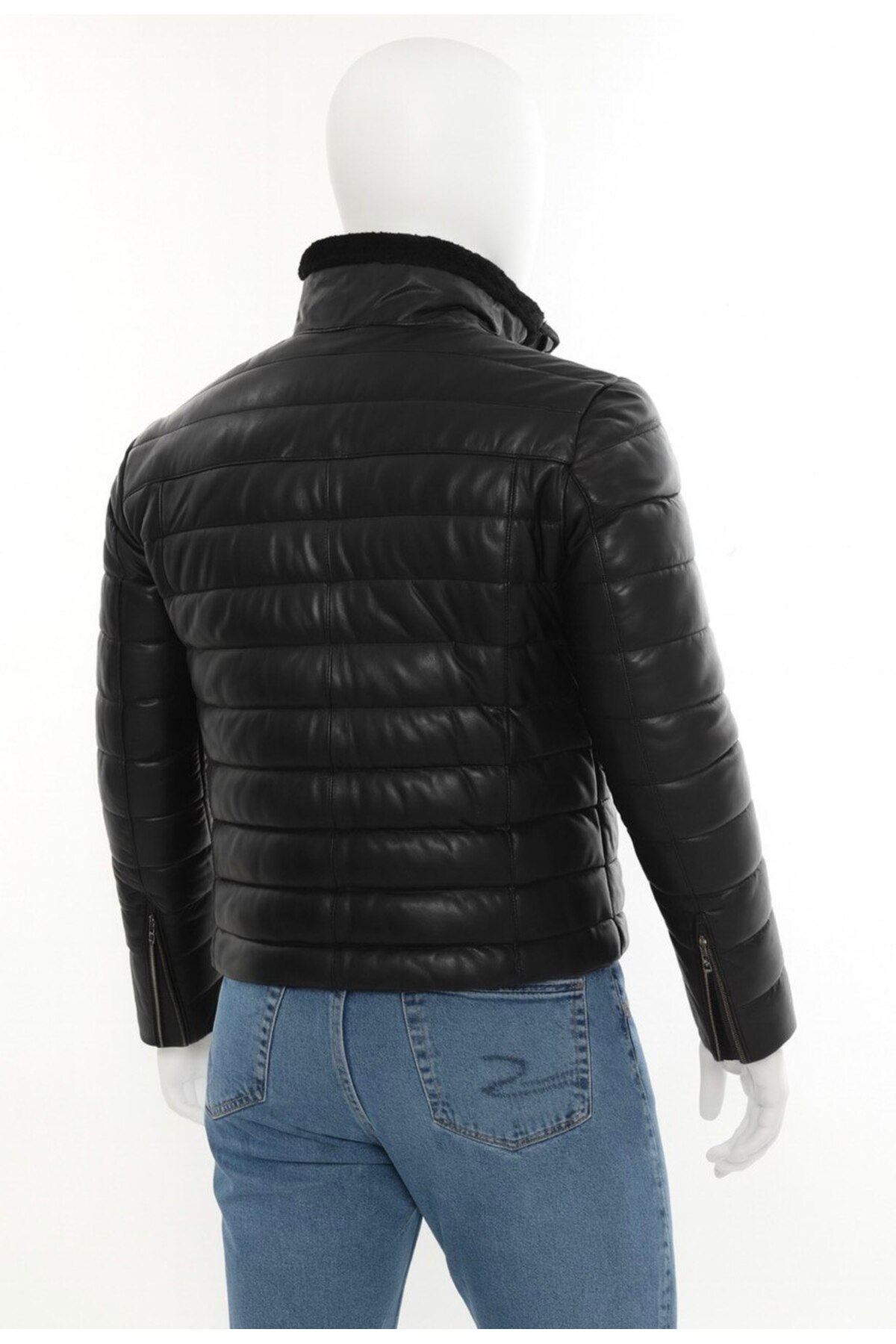 MODA  Erkek Siyah Hakiki Kuzu Derisi Şişme Deri Mont Ceket - Görsel 3