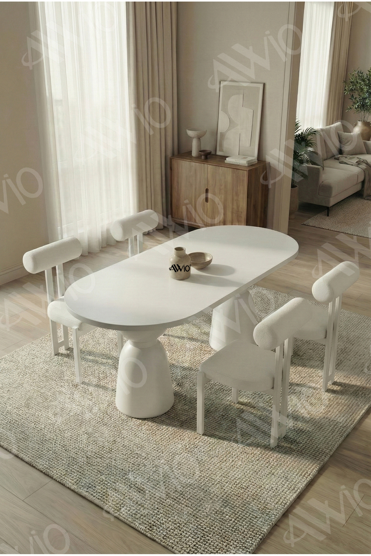 AVVİO Castella Serisi Vazo Ayak 4 'lü Metal Pofi Demonte Sandalye 80x140 Masa Sandalye Takımı