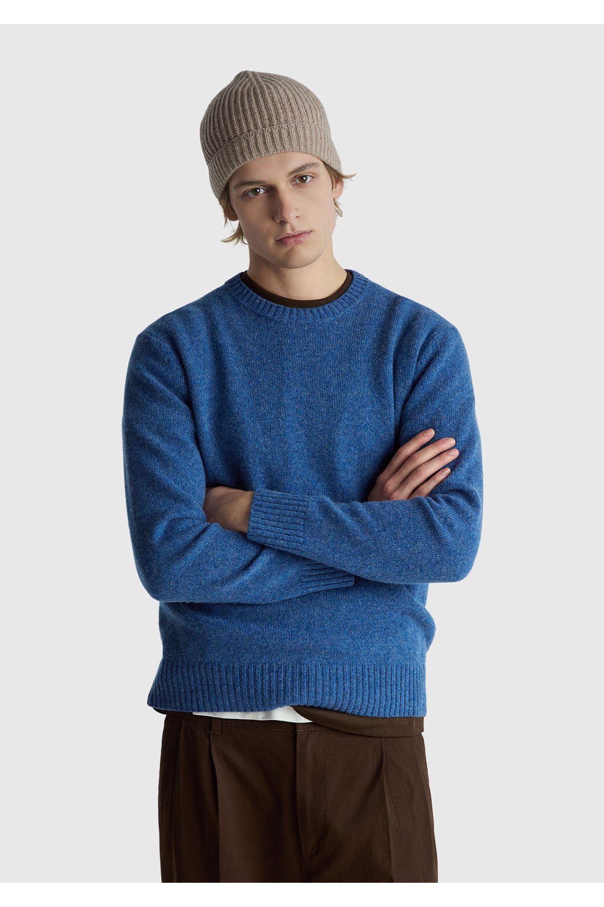 یونایتد کالرز آو بنتون ژاکت بافتنی مردانه یقه گرد بنفش تیره شتلند