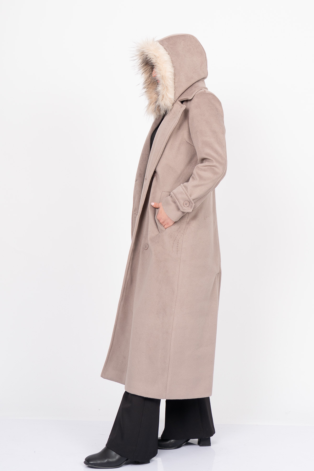 MissVina  FurHood Luxe Coat – Kürk Detaylı Premium Kaşe Palto 2619 - Görsel 5
