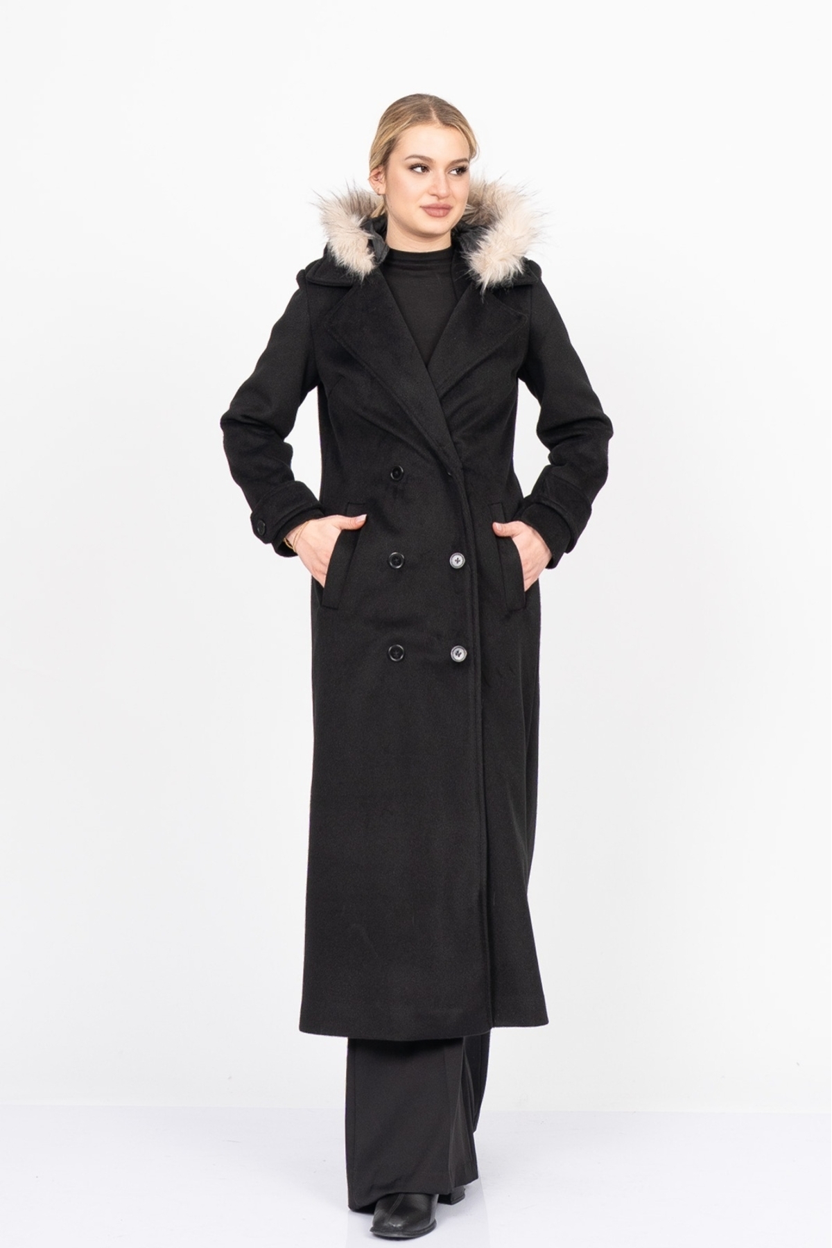 MissVina  FurHood Luxe Coat – Kürk Detaylı Premium Kaşe Palto 2619 - Görsel 5