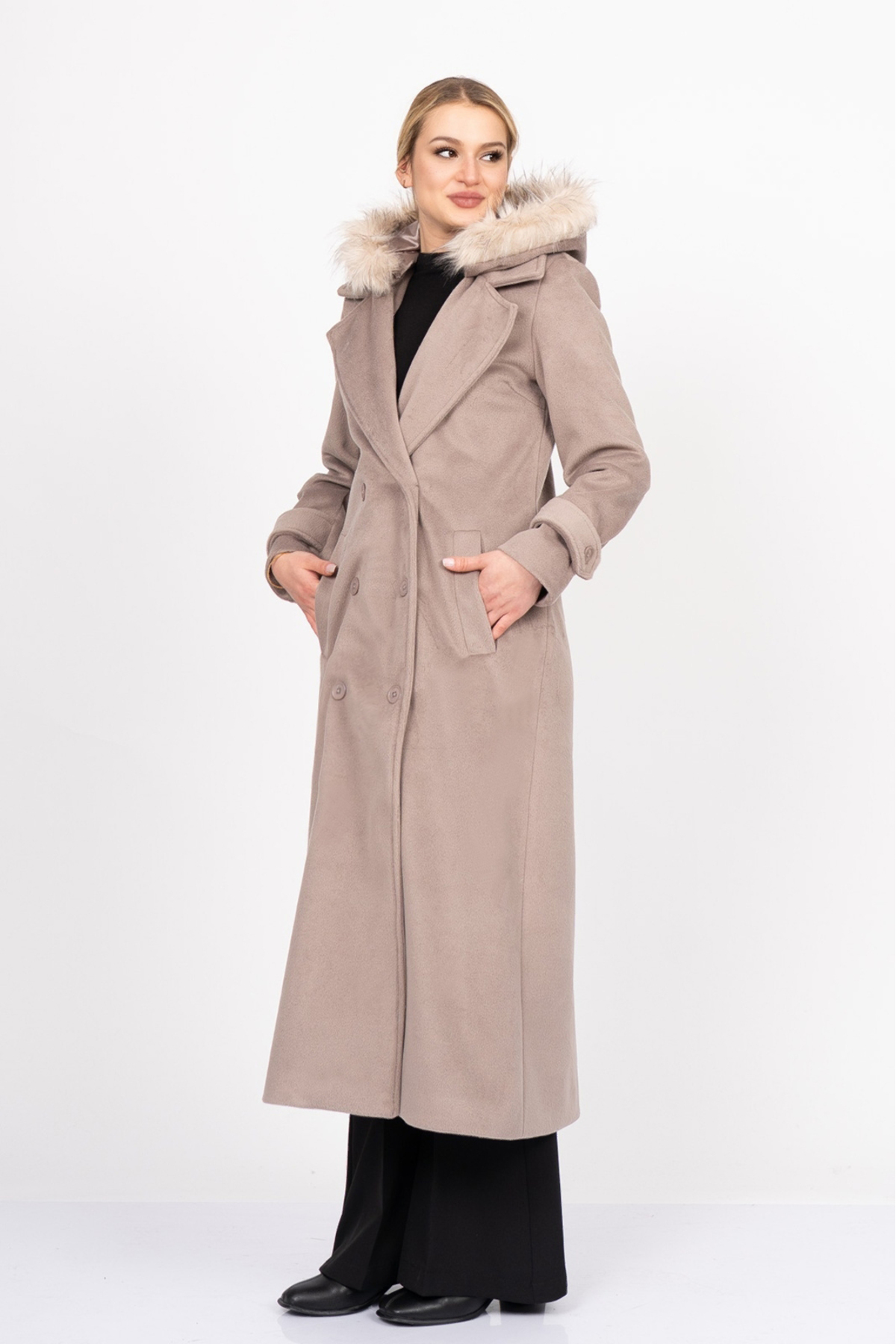 MissVina  FurHood Luxe Coat – Kürk Detaylı Premium Kaşe Palto 2619 - Görsel 6