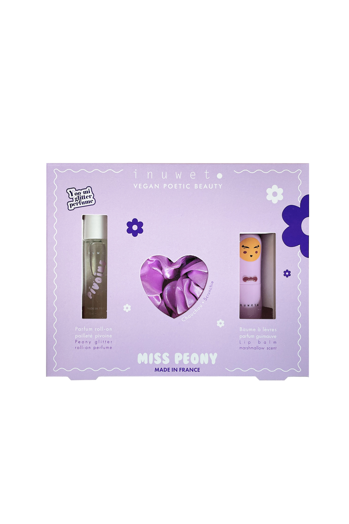 Inuwet Peony Set - Mor Saç Tokası, Şakayık Kokulu Parfüm ve Marshmallow Aromalı Dudak Nemlendiricisi fotoğrafı 2 (önizleme)