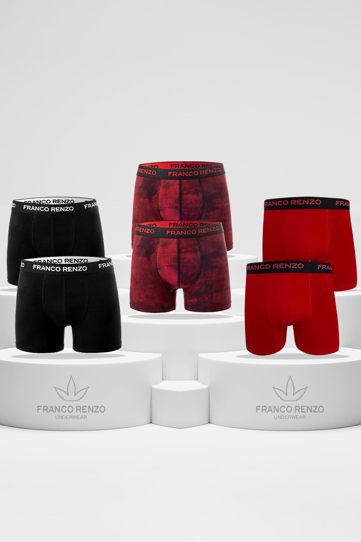 Men's 6-Pack Luxury Cotton and Lycra Patterned Boxer - Black - Red - Burgundy