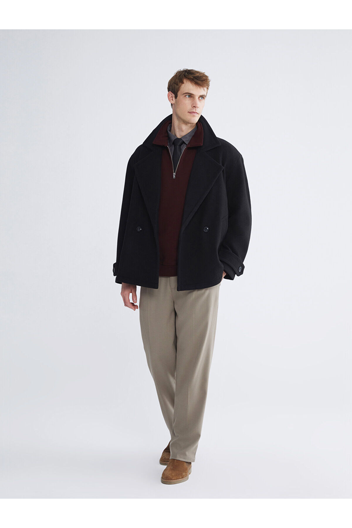 Shining Store'dan Işıltılı Seçimler Kruvaze Roba Yaka Erkek Kaşe Kaban — رنگارنگ SHG1128199982SHG044 — تصویر 5 از 8