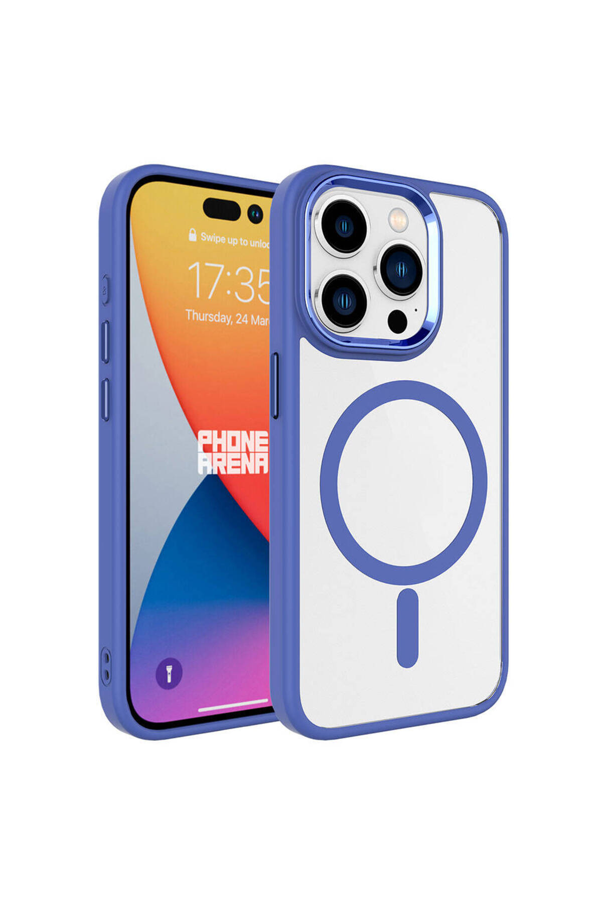 iPhone 15 Pro Uyumlu Wireless Şarj Özellikli NXXA Krom Magsafe Silikon Kılıf-Mavi