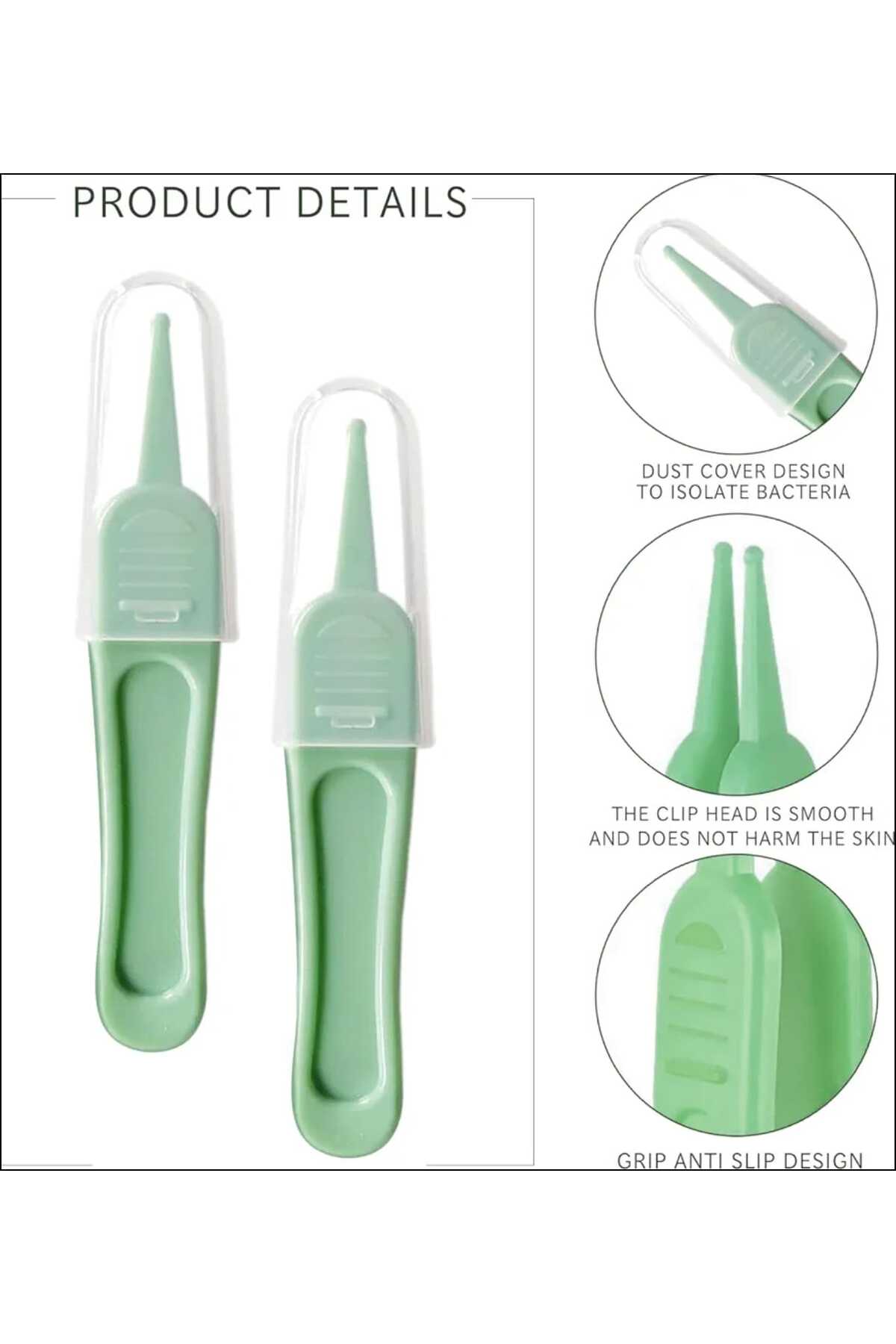 Vi Caro 2 Adet Bebek Burun Kulak Göbek Temizleme Cımbızı Plastik İnce Uçlu Hassas Cımbız + Çatal Kaşık fotoğrafı 5 (önizleme)