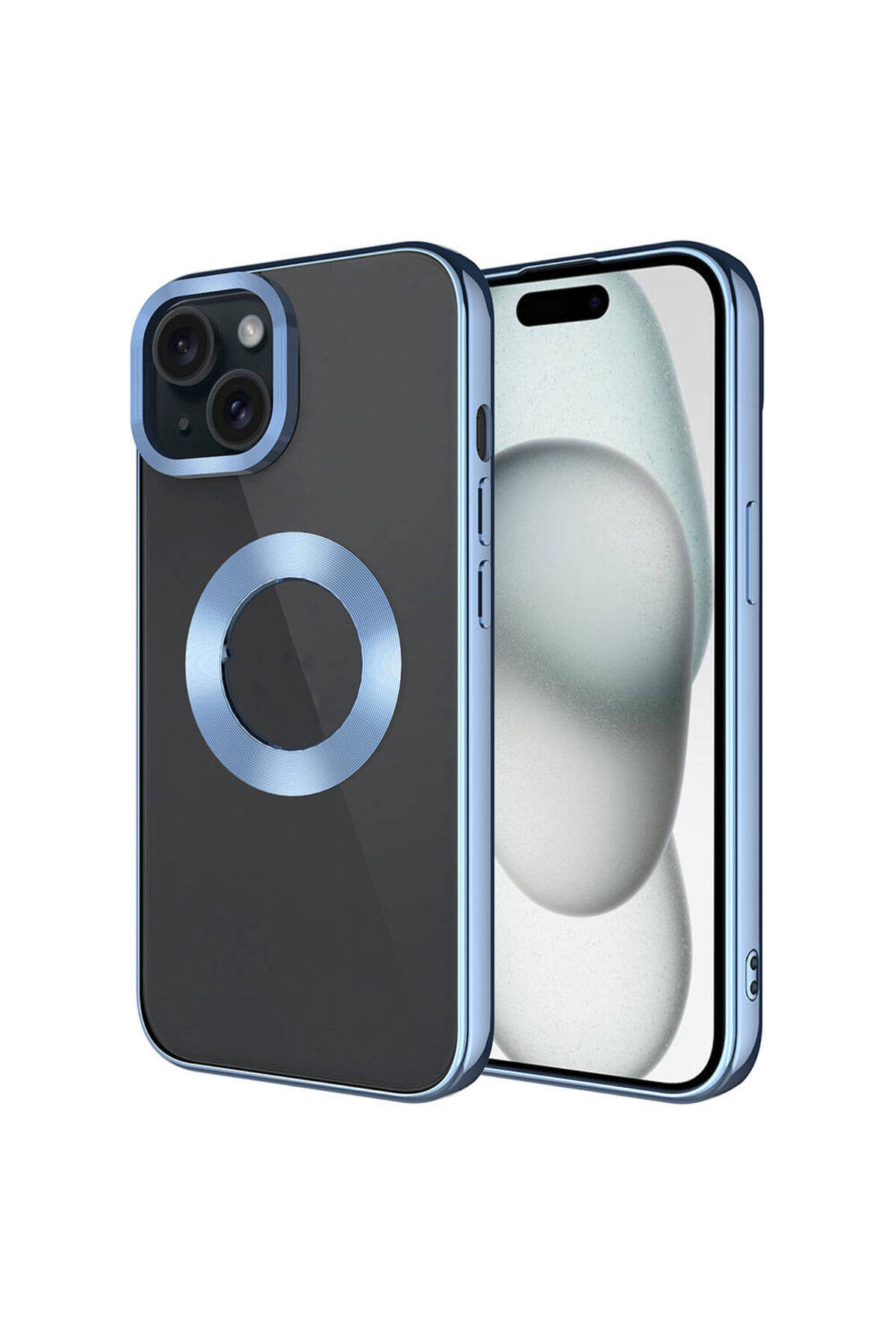 iPhone 15 Uyumlu Tek Kamera Çerçeveli Logo Gösteren MRSA Omega Kılıf-Sierra Mavi