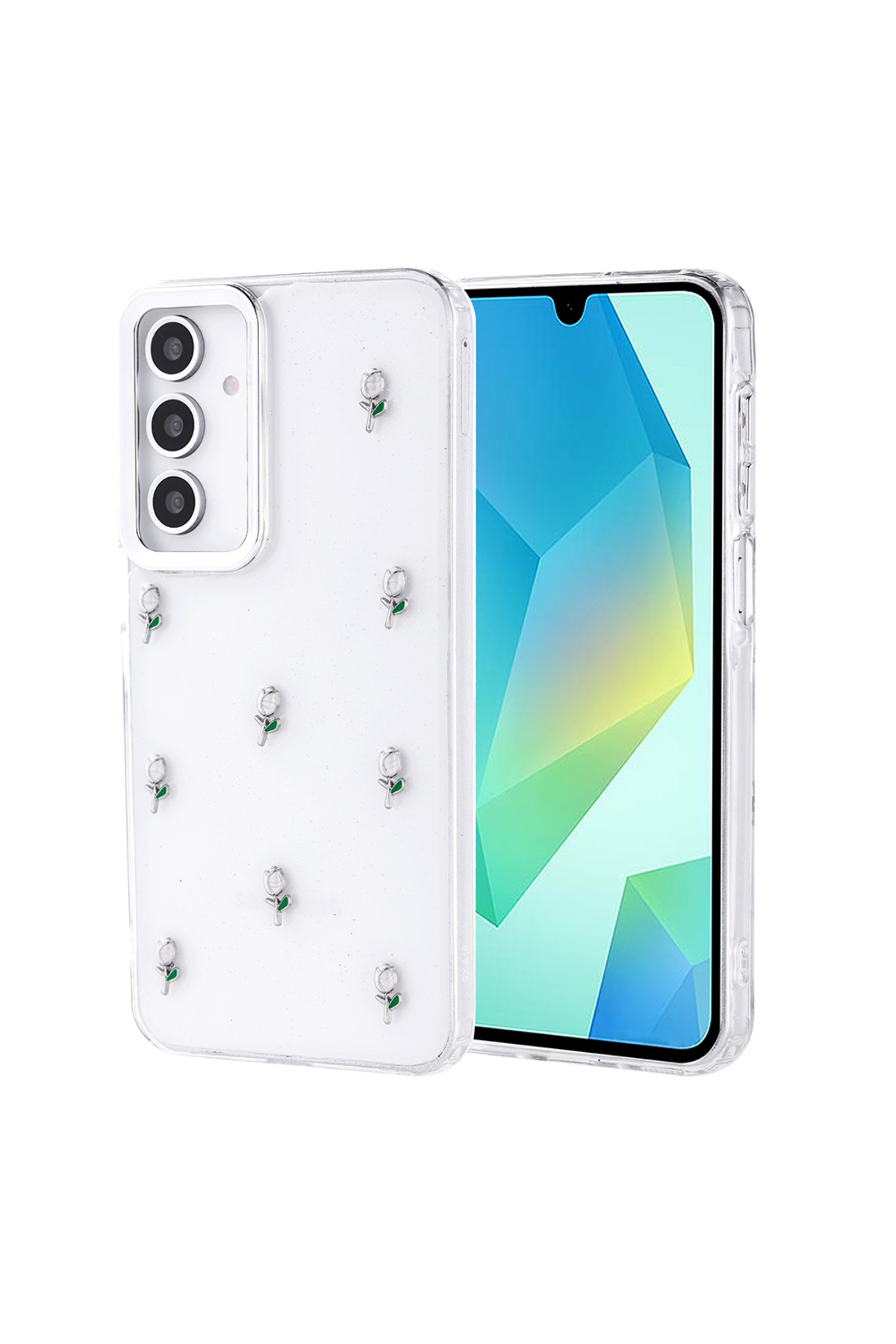 Galaxy A16 Kılıf Airbag Tasarımlı Simli Şeffaf MRSA Kutup Kapak - Lale