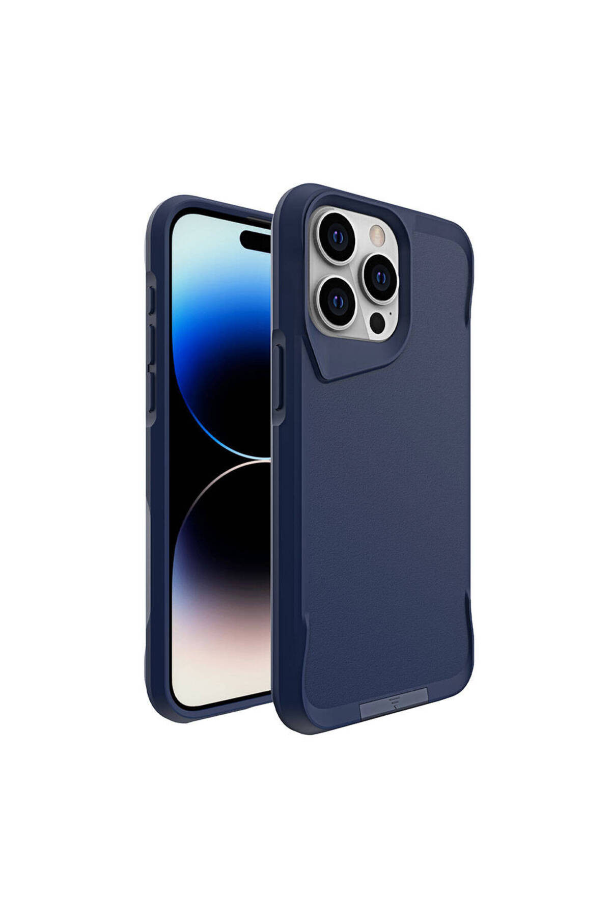 iPhone 15 Pro Uyumlu MRSA AiHTTg Kenarlı T-Max Mat Standlı Kılıf-Lacivert