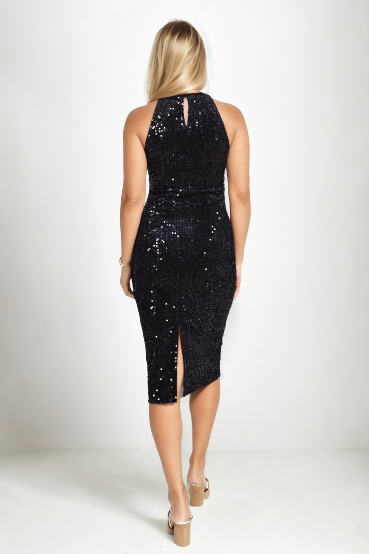 Vitrin  İp Askılı Midi Boy Pullu Elbise - Görsel 6