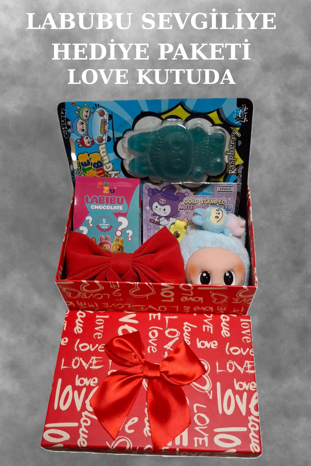 Pofika Sevgiliye Özel Oyuncak ve Şeker Hediye Kutusu Kafa Labubu ve Labubu Temalı Set Hediye Kutusu