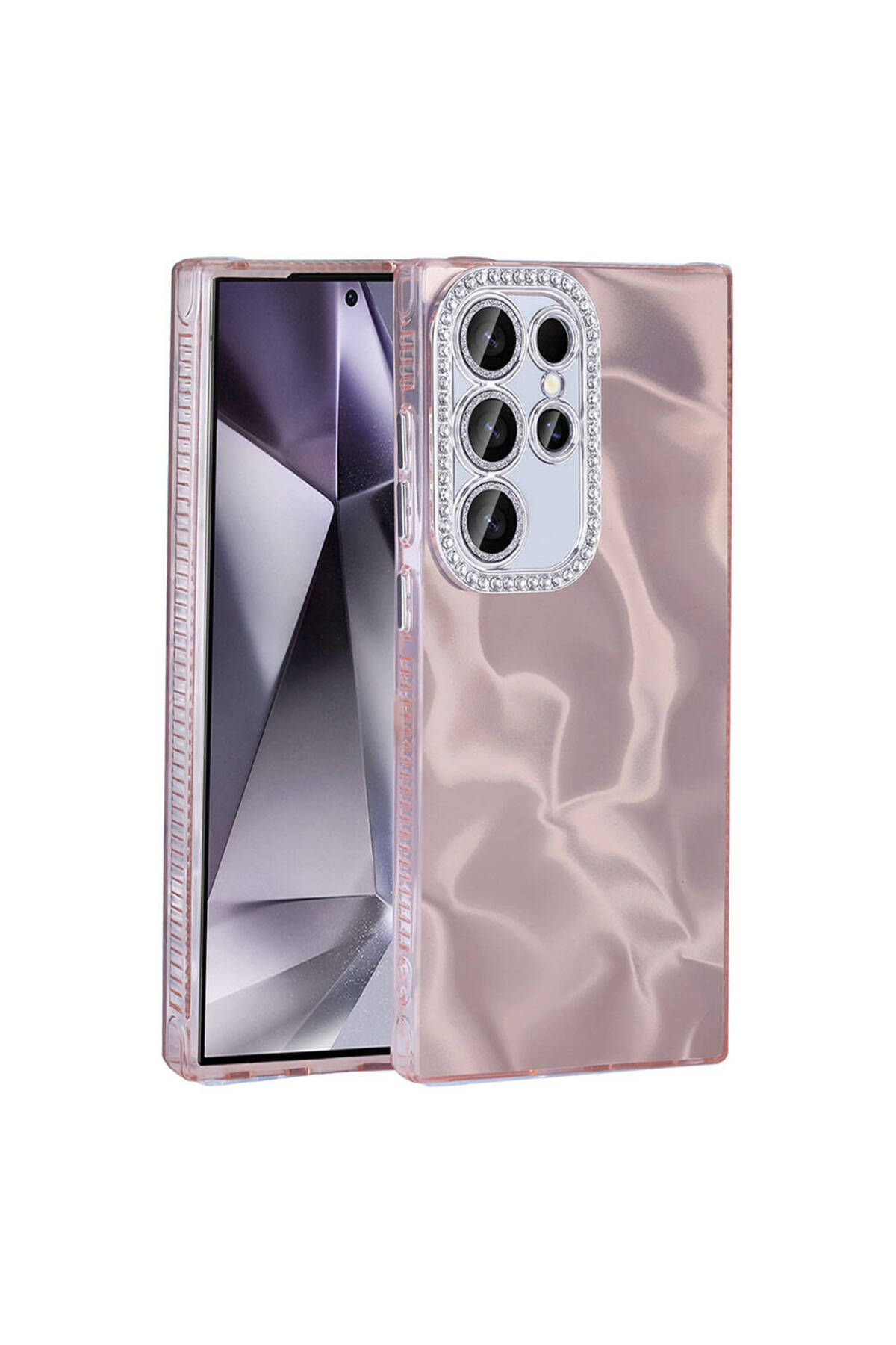 Galaxy S24 Ultra Kılıf Airbagli Parlak Taş Detay Tasarımlı MRSA Esila Kapak - Pembe