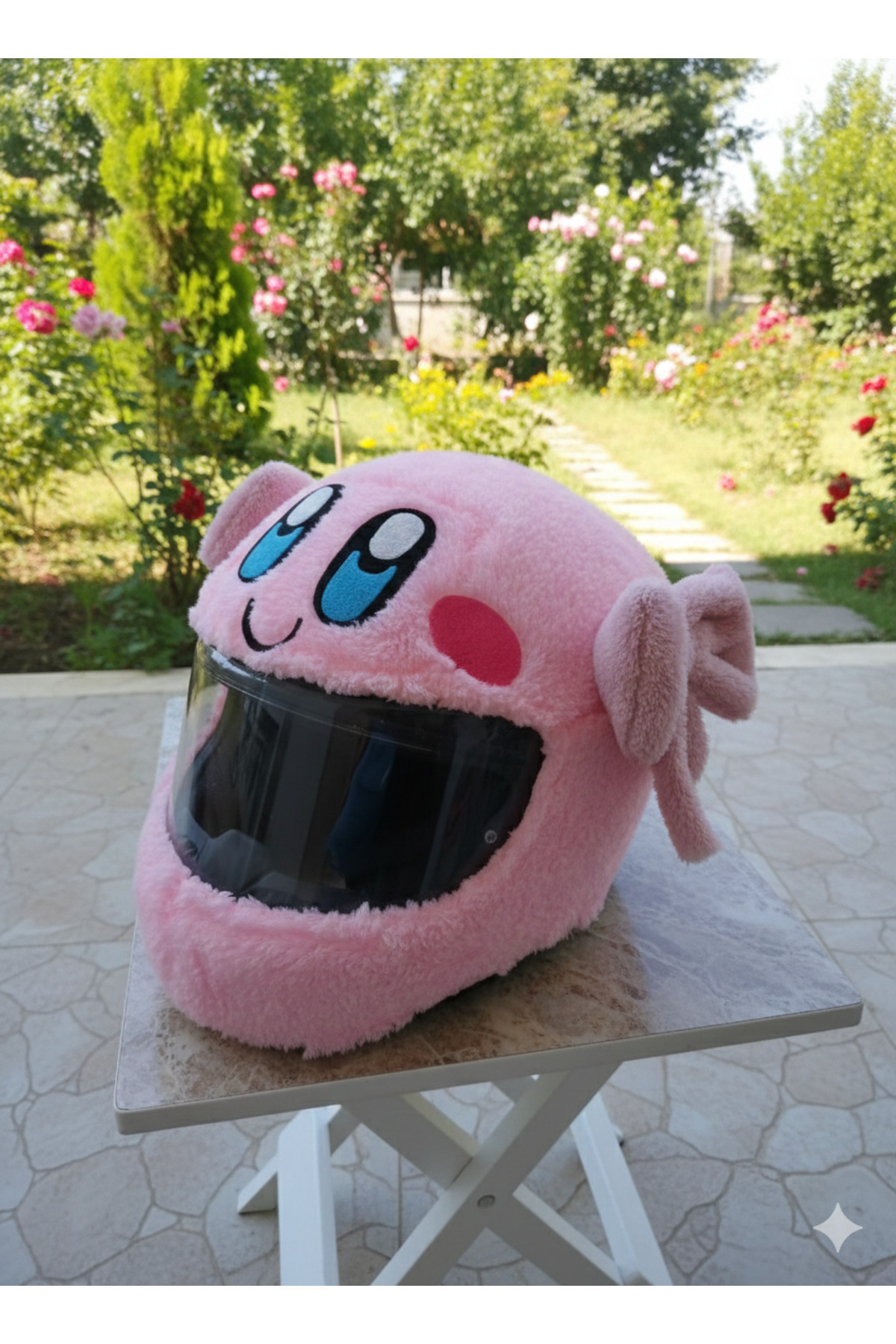 Beta Sevimli Pembe Peluş Kask Kılıfı