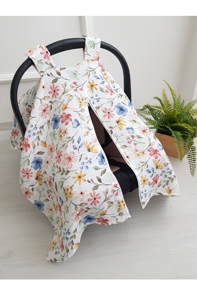 artıbebe Çiçekli %100 Pamuk Desenli Fermuarlı Müslin Puset Örtüsü