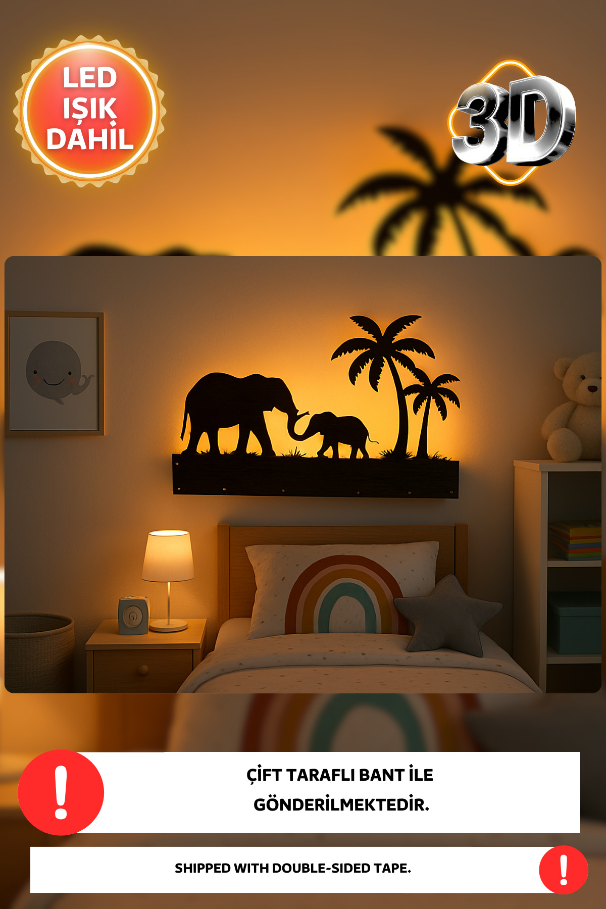 Dekorvin 3D Fil Arizona Ormanı Gece Lambası Bebek Çocuk Odası Duvar Dekorasyonu Aydınlatma Ahşap Gece Lambası fotoğrafı 5 (önizleme)