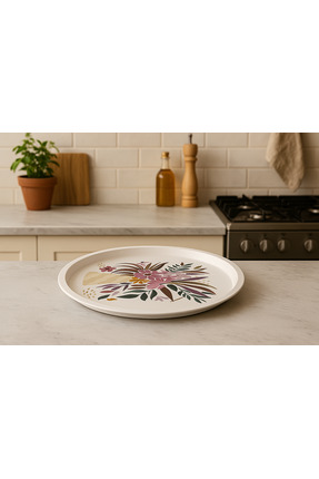 Tinfinity Store Beyaz Desenli Servis Tepsisi