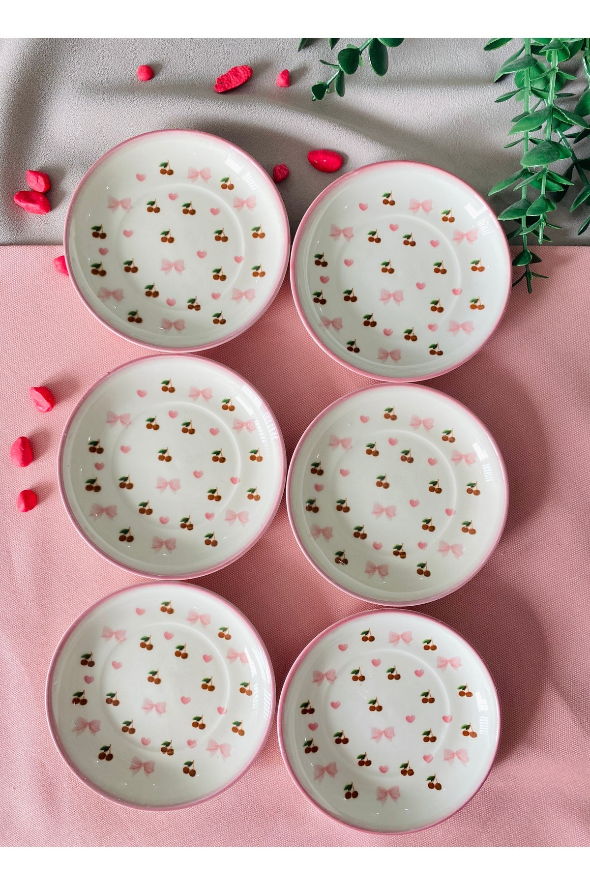Yiğit Seramik Züccaciye Kiraz 6 Adet Çay Tabağı