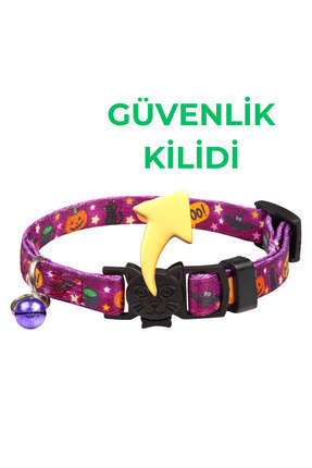 PAWNEST Mor Desenli Kedi Tasması – Güvenlik Tokalı, Zilli, Ayarlanabilir Yumu...