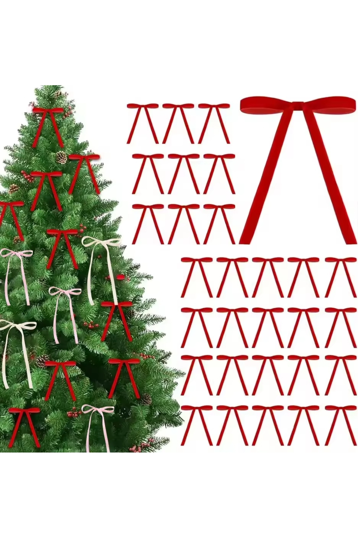 Christmas Tree Decoration Ribbon, Red 20 Ribbons