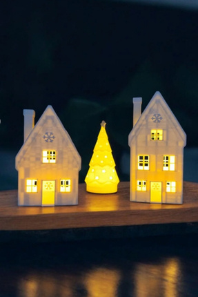 ARNİS Sevimli Ev Dekor Seti 3lü Kış Evi Led Mumlar Dahil