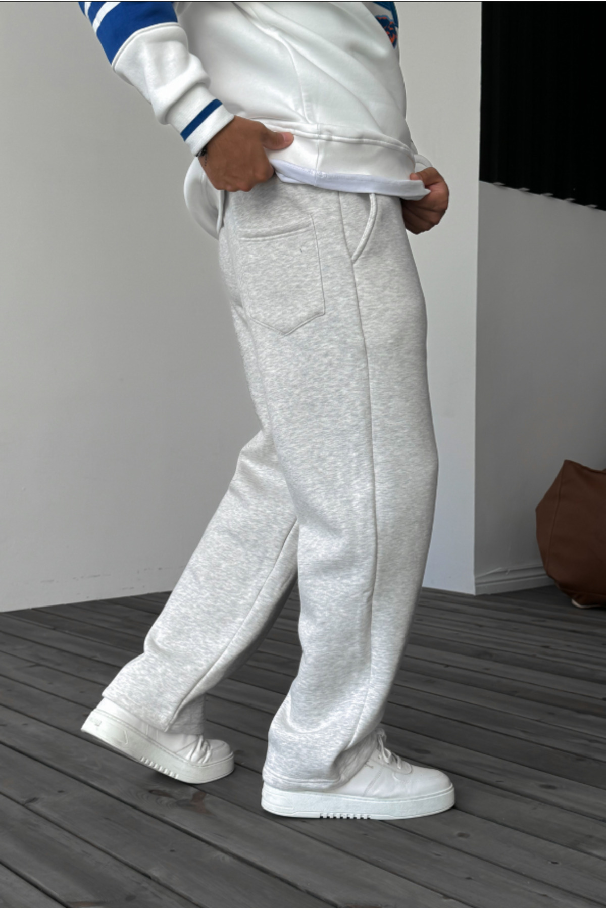 THE RULE Stüssy Curved Baskılı Baggy 3 İplik Bol Kesim Düz Paça Gri Mevsimlik Eşofman Altı RF0555 görsel 6