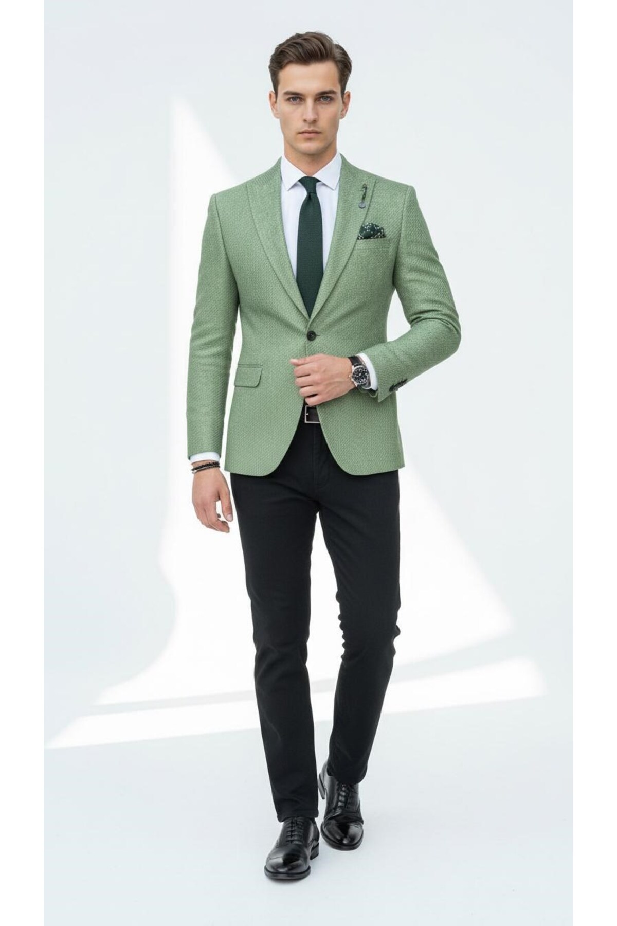 Plus Scorpion  Erkek Dokulu Kumaş Slim Fit Blazer Ceket – Şık Modern Kesim Tek Düğmeli - Görsel 2