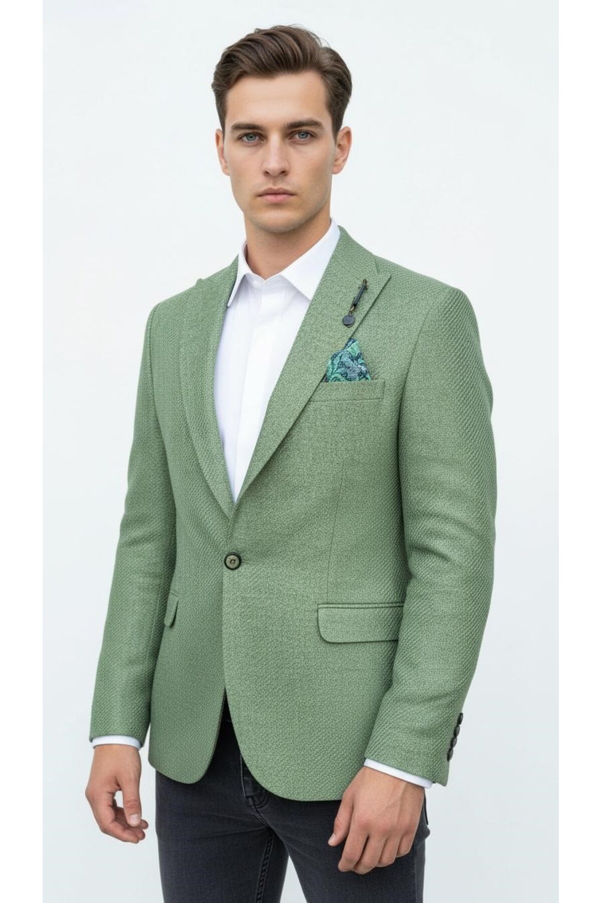 Plus Scorpion  Erkek Dokulu Kumaş Slim Fit Blazer Ceket – Şık Modern Kesim Tek Düğmeli