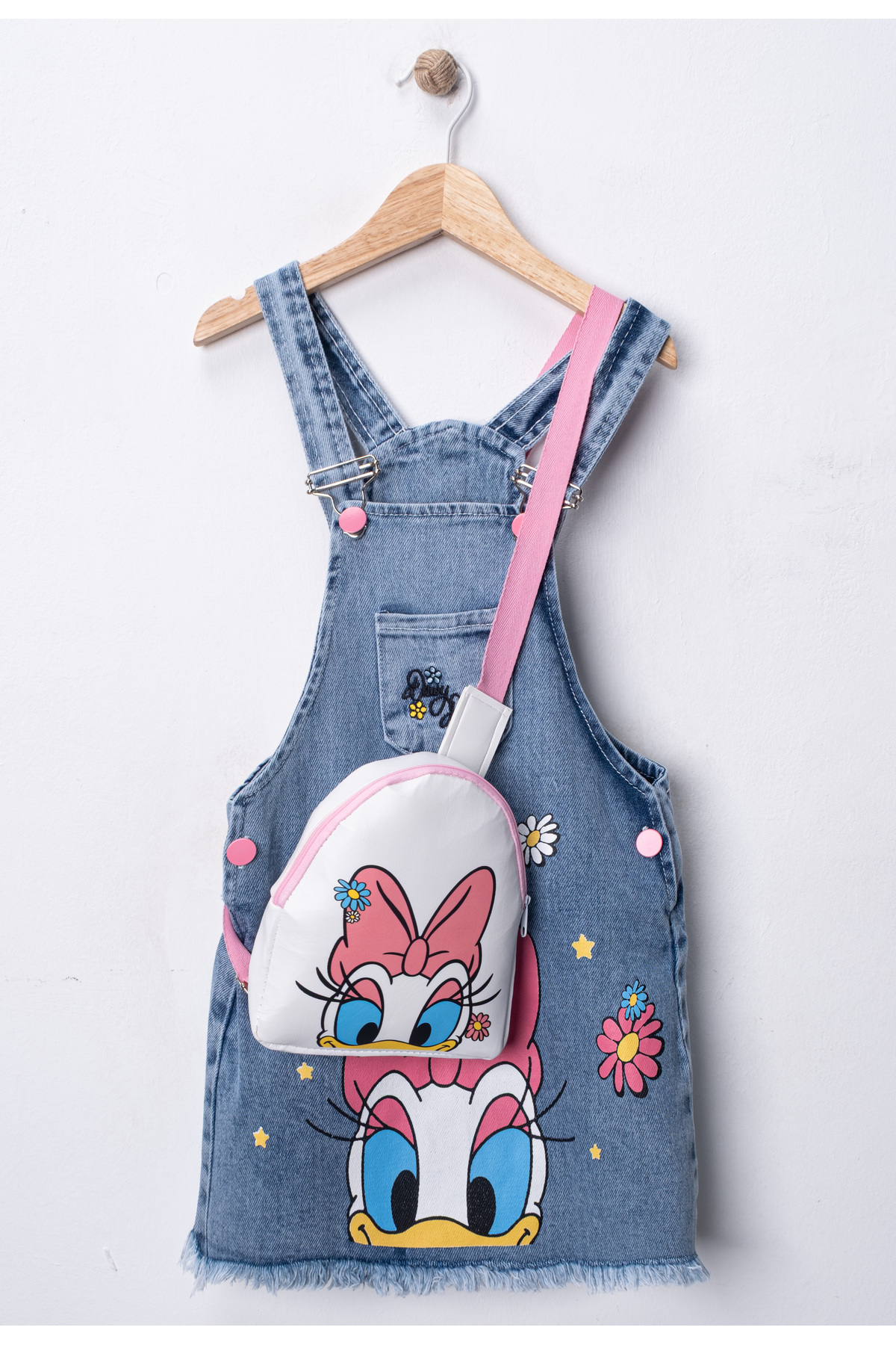 FURYATEX Kız Çocuk Kot Jile Salopet Elbise | Sevimli Ördek Tasarımlı Denim Model – Çanta Hediyeli fotoğrafı 7 (önizleme)