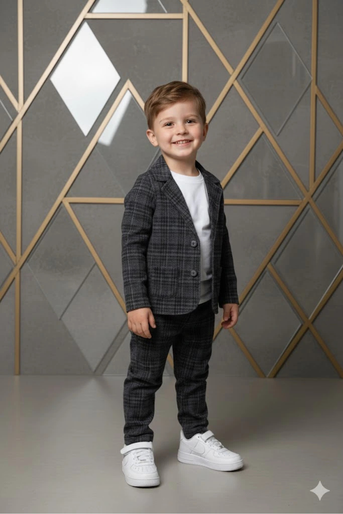 Bontino Boys Patterned Jacket Pants and T-Shirt 3 Piece Set Stretchy Cotton Fabric