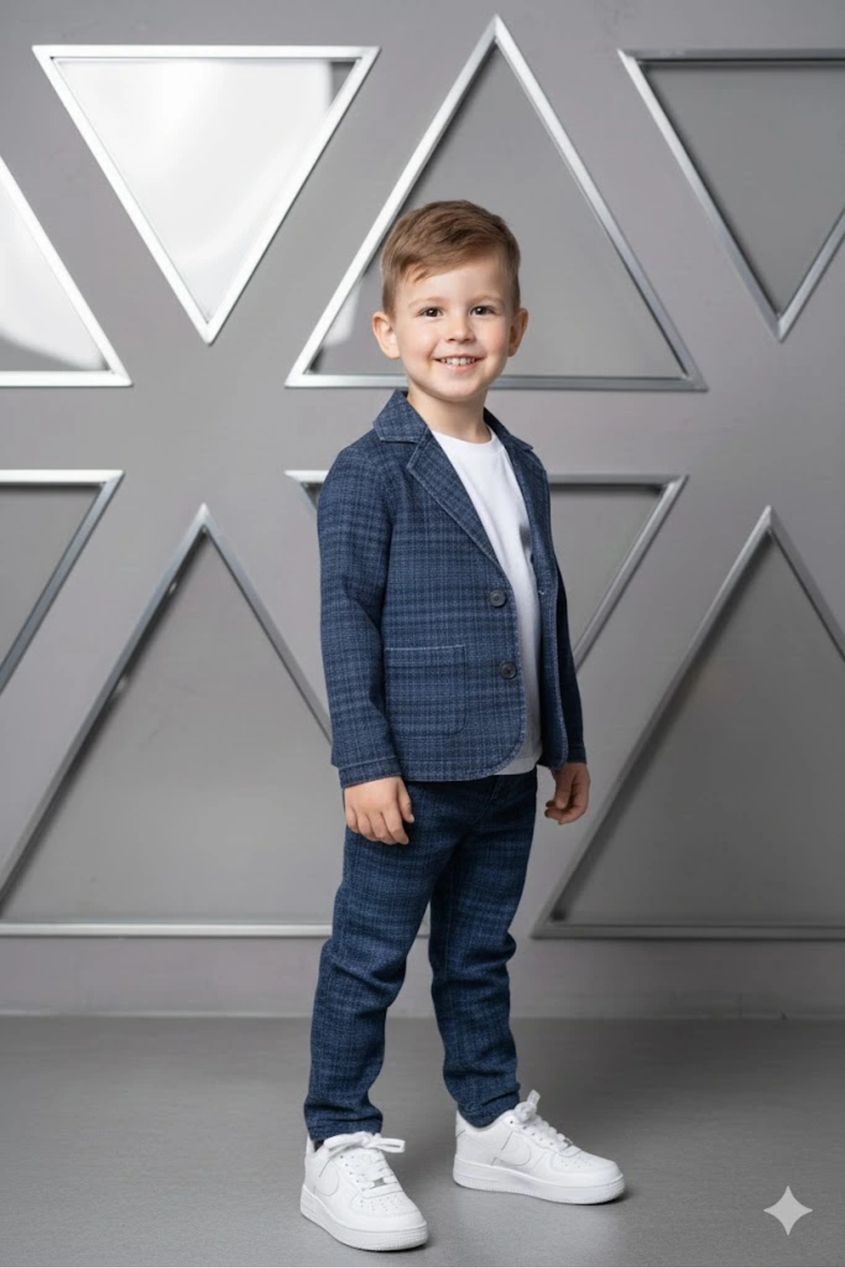 Bontino Boys Patterned Jacket Pants and T-Shirt 3 Piece Set Stretchy Cotton Fabric