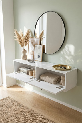 BAGAX Çift Kapaklı Modern Dresuar Antre Hol Dekoratif Dresuar Mobilya 90 CM