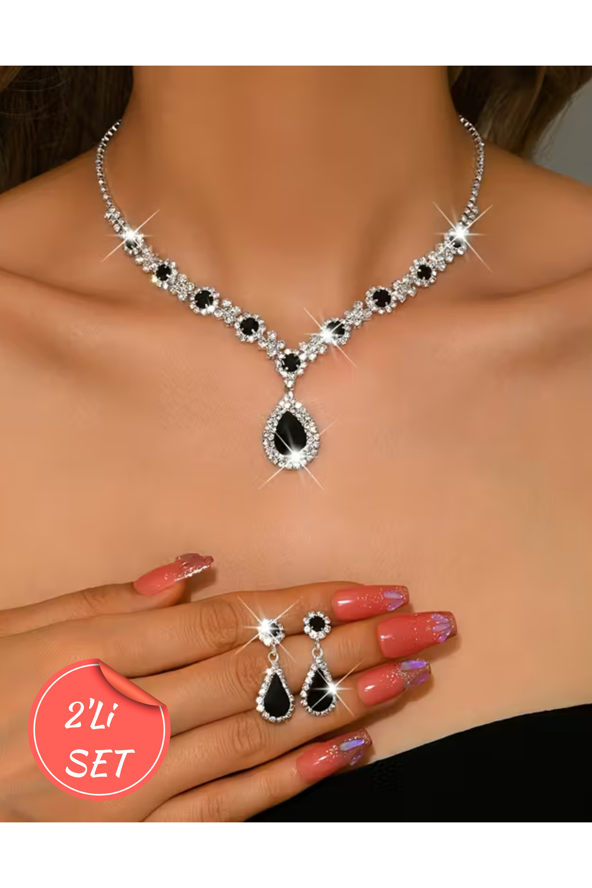 Silver Plated Crystal Gemstone Knit Flower Model Jewelry Set - Wedding Engagement Gift Jewelry Set