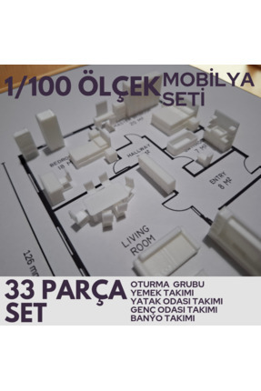 Home 1/100 ölçek mimari,iç mimari maket mobilya seti (tefriş)