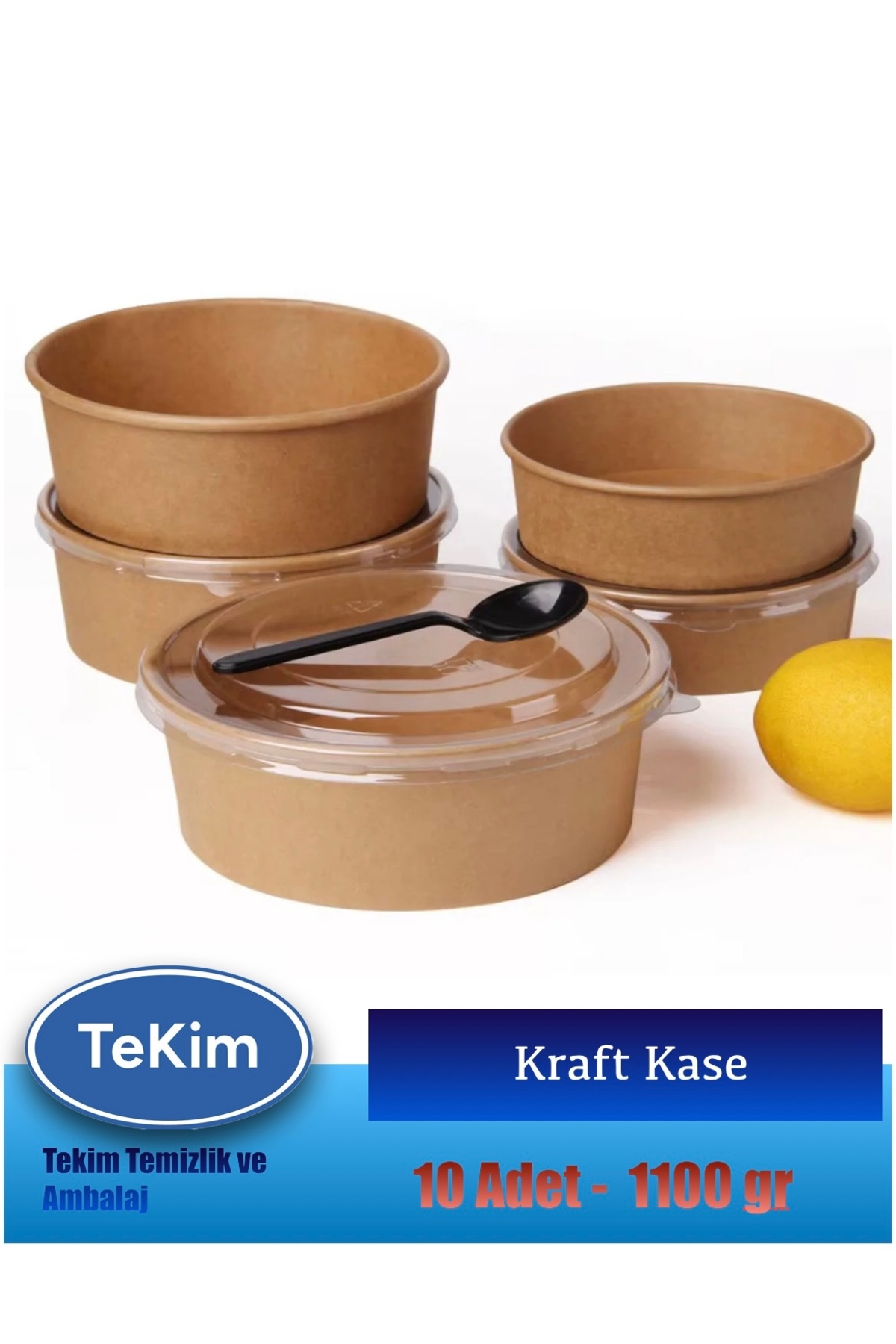 1100 cc Kraft Karton Kapaklı Kase Salata, Bowl, Makarna Kasesi 10 Adet — Koksal Pack — Kase